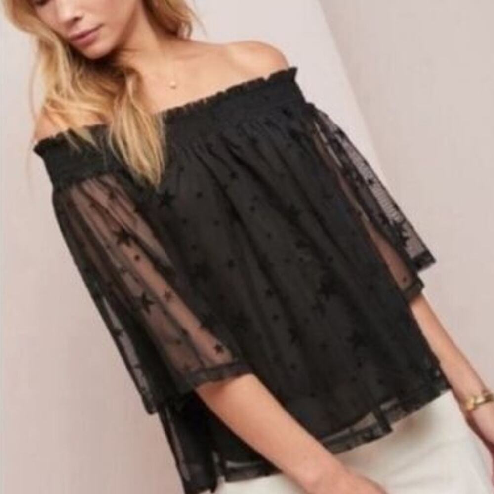 Anthropologie Maeve Starry Off The Shoulder Top M Celestial Whimsigoth Smocked